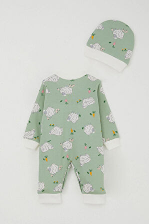 Breeze Kız Bebek Tulum Bahar Temalı Sevimli Koyuncuk Desenli 0-6 Ay, Mint Yeşili