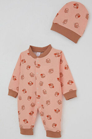 Breeze Kız Bebek Tulum Sevimli Kuşlar Desenli 0-6 Ay, Somon