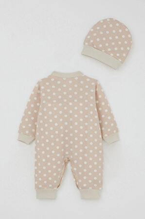 Breeze Erkek Bebek Tulum Çizgili Puantiye Desenli 0-6 Ay, Bej