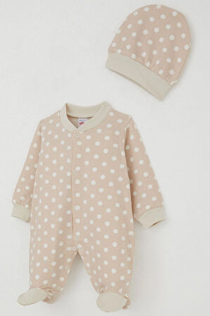 Breeze Erkek Bebek Patikli Tulum Çizgili Puantiye Desenli 0-6 Ay, Bej