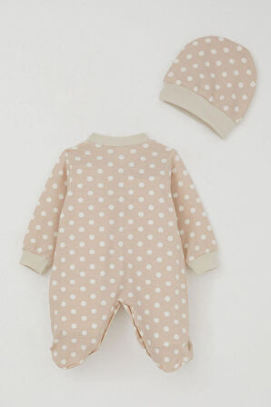 Breeze Erkek Bebek Patikli Tulum Çizgili Puantiye Desenli 0-6 Ay, Bej