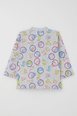 Breeze Erkek Bebek Pijama Takımı Hareketli Kedicik Desenli 4 Ay-1 Yaş, Gri Melanj