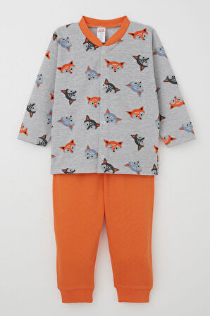 Breeze Erkek Bebek Pijama Takımı Sevimli Renkli Tilkicikler 4 Ay-1 Yaş, Gri