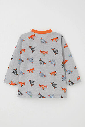 Breeze Erkek Bebek Pijama Takımı Sevimli Renkli Tilkicikler 4 Ay-1 Yaş, Gri