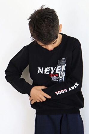 Breeze Erkek Çocuk Sweatshirt Motivasyon Temalı 8-12 Yaş, Siyah