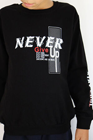 Breeze Erkek Çocuk Sweatshirt Motivasyon Temalı 8-12 Yaş, Siyah