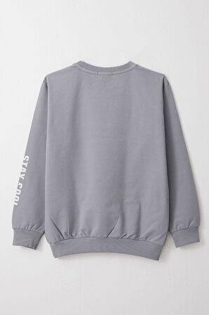 Breeze Erkek Çocuk Sweatshirt Motivasyon Temalı 8-12 Yaş, Gri