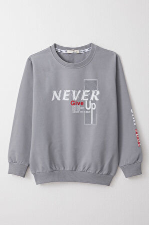 Breeze Erkek Çocuk Sweatshirt Motivasyon Temalı 8-12 Yaş, Gri