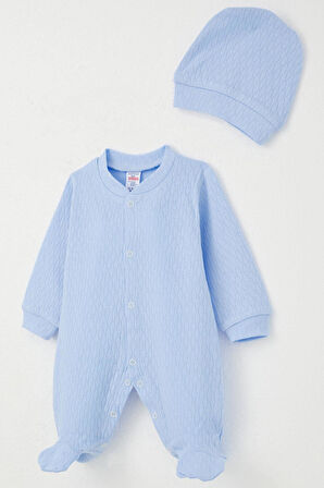 Breeze Erkek Bebek Patikli Tulum Jakarlı 0-6 Ay, Mavi