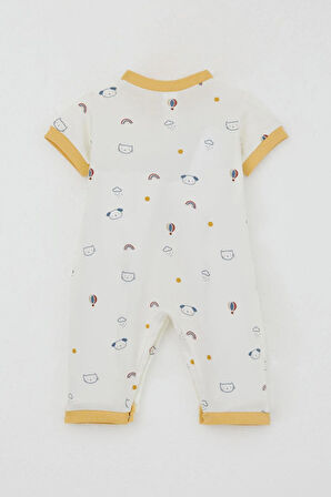 Breeze Erkek Bebek Kısa Kollu Tulum Gökyüzü Temalı Hayvancık Desenli 0-6 Ay, Ekru
