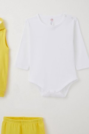 Breeze Erkek Bebek Zıbınlı 3 Lü Takım Sevimli Ayıcık Nakışlı Kapüşonlu 4 Ay-1 Yaş, Sarı