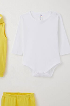 Breeze Erkek Bebek Zıbınlı 3 Lü Takım Sevimli Ayıcık Nakışlı Kapüşonlu 4 Ay-1 Yaş, Sarı