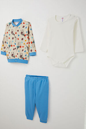 Breeze Erkek Bebek Zıbınlı 3 Lü Takım Benekli Zürafa Desenli 4 Ay-1 Yaş, Bej