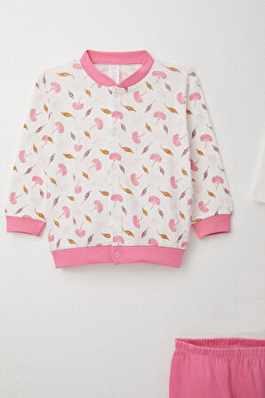 Breeze Kız Bebek Zıbınlı 3 Lü Takım Çiçek Desenli 4 Ay-1 Yaş, Beyaz