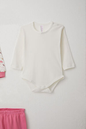 Breeze Kız Bebek Zıbınlı 3 Lü Takım Çiçek Desenli 4 Ay-1 Yaş, Beyaz