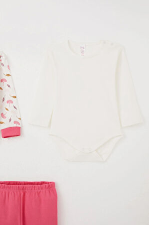 Breeze Kız Bebek Zıbınlı 3 Lü Takım Çiçek Desenli 4 Ay-1 Yaş, Beyaz