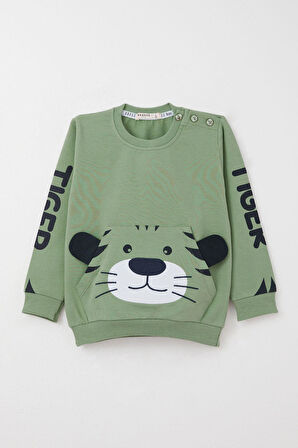 Breeze Erkek Çocuk Eşofman Takım Kulakları Hareketli Kaplancık Nakışlı 1-4 Yaş, Mint Yeşili