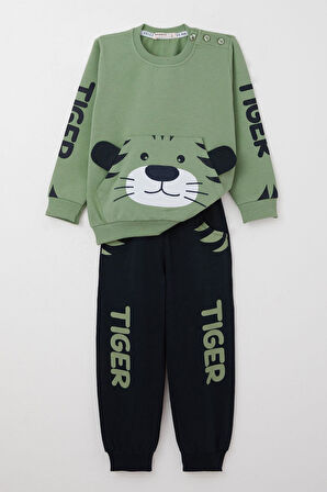 Breeze Erkek Çocuk Eşofman Takım Kulakları Hareketli Kaplancık Nakışlı 1-4 Yaş, Mint Yeşili