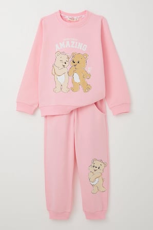 Breeze Kız Çocuk Eşofman Takım Eğlenceli Ayıcıklar Baskılı 1.5-5 Yaş, Pembe
