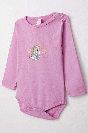 Breeze Kız Bebek Çıtçıtlı Zıbın Body Sevimli Yavru Zebra Baskılı 9 Ay-3 Yaş, Lila