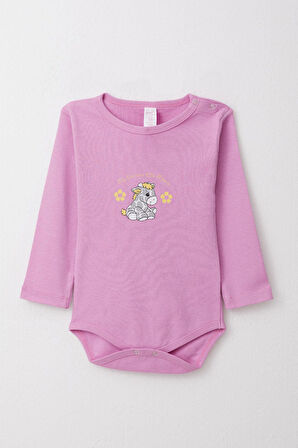 Breeze Kız Bebek Çıtçıtlı Zıbın Body Sevimli Yavru Zebra Baskılı 9 Ay-3 Yaş, Lila
