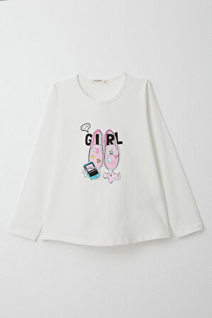 Breeze Kız Çocuk Taytlı Takım Ayakkabı Baskılı 4-9 Yaş, Ekru