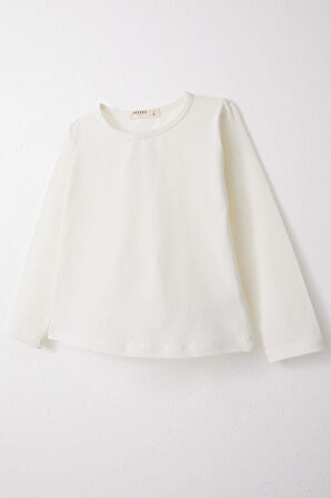 Breeze Kız Çocuk Uzun Kollu Tişört Basic 3-7 Yaş, Ekru