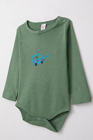 Breeze Erkek Bebek Çıtçıtlı Zıbın Body Araba Baskılı 9 Ay-3 Yaş, Yeşil