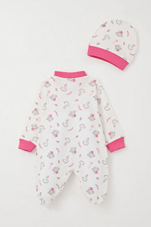 Breeze Kız Bebek Patikli Tulum Mantar Ev & Prenses Kuğu Desenli 0-6 Ay, Beyaz