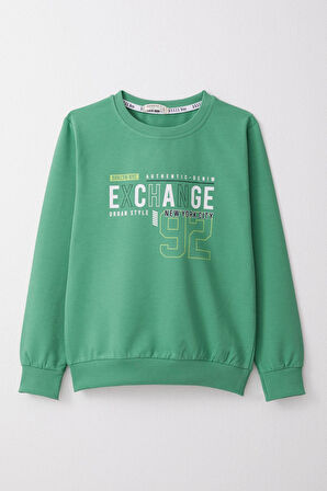 Breeze Erkek Çocuk Sweatshirt Yazı Baskılı 4-8 Yaş, Mint Yeşili