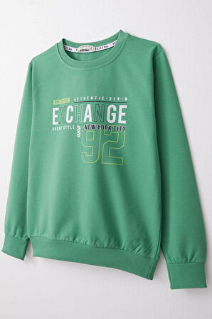 Breeze Erkek Çocuk Sweatshirt Yazı Baskılı 4-8 Yaş, Mint Yeşili