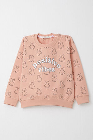 Breeze Kız Çocuk Eşofman Takım Sevimli Tavşancık Desenli 1-4 Yaş, Somon