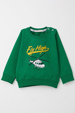 Breeze Erkek Bebek Eşofman Takım Helikopter Baskılı 6 Ay-2 Yaş, Koyu Yeşil