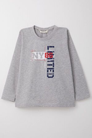 Breeze Erkek Çocuk Uzun Kollu Tişört Yazı Baskılı 6-12 Yaş, Açık Gri Melanj