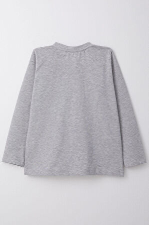 Breeze Erkek Çocuk Uzun Kollu Tişört Yazı Baskılı 6-12 Yaş, Açık Gri Melanj