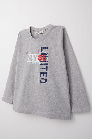 Breeze Erkek Çocuk Uzun Kollu Tişört Yazı Baskılı 6-12 Yaş, Açık Gri Melanj