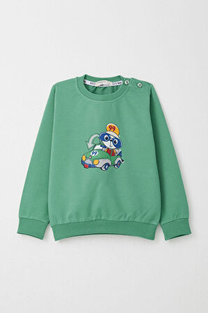 Breeze Erkek Bebek Eşofman Takım Yarışçı Ayıcık Baskılı 9 Ay-3 Yaş, Mint Yeşili