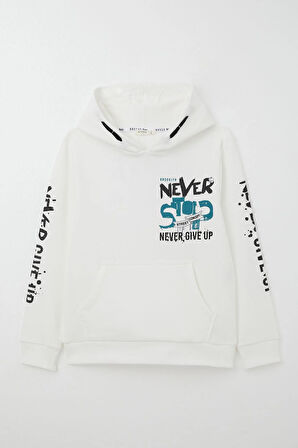 Breeze Erkek Çocuk Sweatshirt Kanguru Cepli Kapüşonlu 9-16 Yaş, Ekru