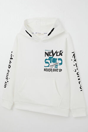 Breeze Erkek Çocuk Sweatshirt Kanguru Cepli Kapüşonlu 9-16 Yaş, Ekru