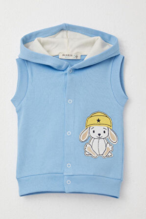 Breeze Erkek Bebek Zıbınlı 3 Lü Takım Sevimli Şapkalı Köpekçik Nakışlı 4 Ay-1 Yaş, Açık Mavi