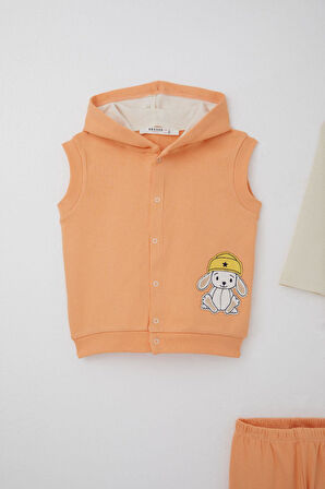 Breeze Kız Bebek Zıbınlı 3 Lü Takım Sevimli Şapkalı Köpekçik Nakışlı 4 Ay-1 Yaş, Somon