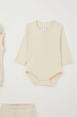 Breeze Erkek Bebek Zıbınlı 3 Lü Takım Sevimli Ayıcık Nakışlı Kapüşonlu 4 Ay-1 Yaş, Krem