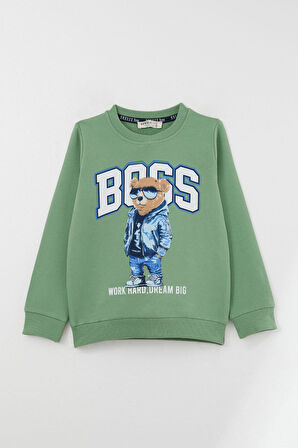 Breeze Erkek Çocuk Eşofman Takım Havalı Ayıcık Baskılı 3-8 Yaş, Mint Yeşili