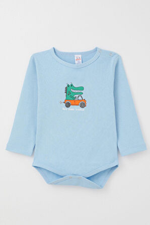 Breeze Erkek Bebek Çıtçıtlı Zıbın Body Şoför Timsahcık Baskılı 9 Ay-3 Yaş, Mavi