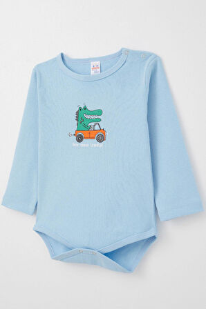 Breeze Erkek Bebek Çıtçıtlı Zıbın Body Şoför Timsahcık Baskılı 9 Ay-3 Yaş, Mavi