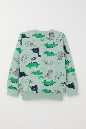 Breeze Erkek Bebek Eşofman Takımı Dinozor Baskılı 9 Ay-3 Yaş, Su Yeşili