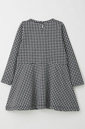 Breeze Kız Çocuk Uzun Kollu Elbise Kaz Ayağı Desenli Fiyonklu 3-8 Yaş, Siyah