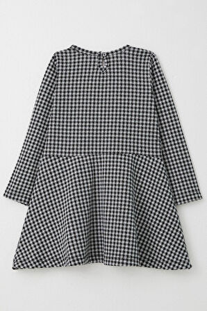 Breeze Kız Çocuk Uzun Kollu Elbise Kaz Ayağı Desenli Fiyonklu 3-8 Yaş, Siyah