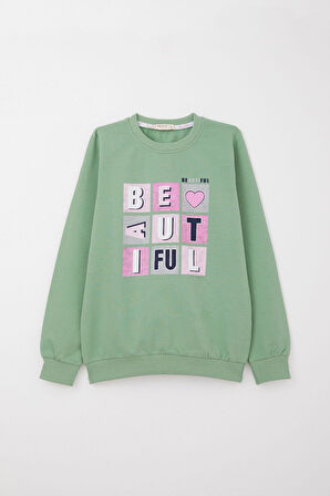 Breeze Kız Çocuk Eşofman Takım Renkli Yazı Baskılı 8-12 Yaş, Mint Yeşili