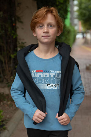 Breeze Erkek Çocuk Uzun Kollu Tişört Yazı Baskılı 6-12 Yaş, İndigo